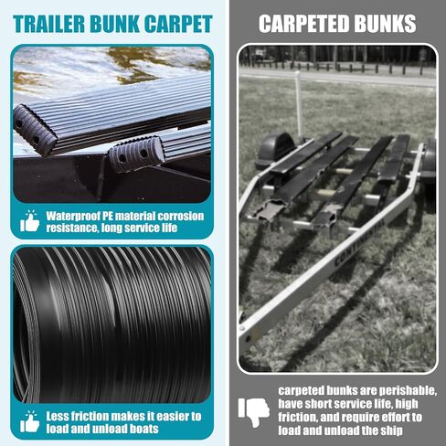 Bunk Wrap Kit Roll 24ft with Endcaps for Boat Trailer, 2"x6" Waterproof PE Synthetic Bunk Cover Replaces Carpet, Black in Kuwait