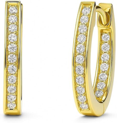 BERRICLE Sterling Silver Rose/Yellow Gold Flashed CZ Small/Large Statement Hoop Earrings for Women, Minimalist Simulated Diamond Cubic Zirconia Huggie Earrings - Trendy Inside-Out Designs in Saudi Arabia