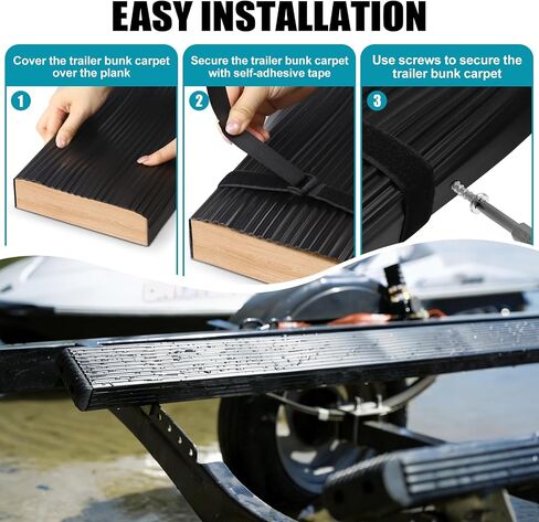 Bunk Wrap Kit Roll 24ft with Endcaps for Boat Trailer, 2"x6" Waterproof PE Synthetic Bunk Cover Replaces Carpet, Black in Kuwait