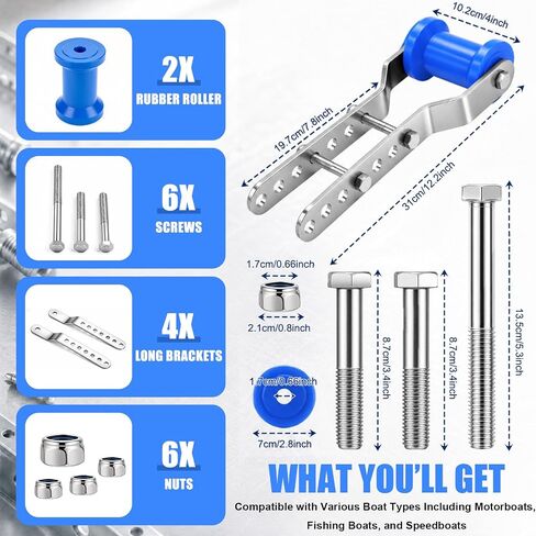 BBTO 2 Pack 4" Boat Trailer Rollers with Brackets, Blue Adjustable Keel Roller Assembly Kit, Galvanized Steel Bracket with Bolts, Fits 2" Trailer Tongue Frame in Kuwait