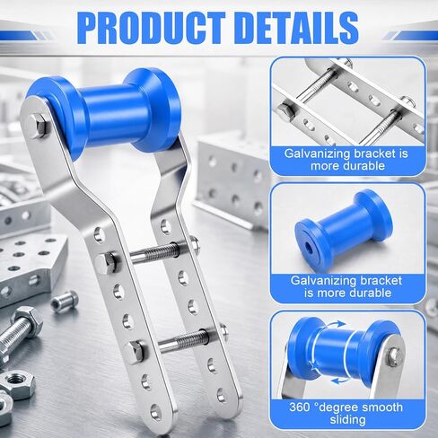 BBTO 2 Pack 4" Boat Trailer Rollers with Brackets, Blue Adjustable Keel Roller Assembly Kit, Galvanized Steel Bracket with Bolts, Fits 2" Trailer Tongue Frame in Kuwait