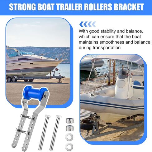 BBTO 2 Pack 4" Boat Trailer Rollers with Brackets, Blue Adjustable Keel Roller Assembly Kit, Galvanized Steel Bracket with Bolts, Fits 2" Trailer Tongue Frame in Kuwait