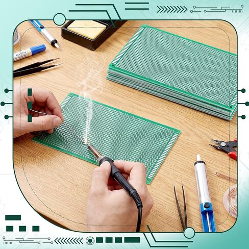 Tellegloww 10 قطع 9 × 15 سم لوحة PCB لوحة دوائر خضراء من جانب واحد مجموعة نموذج أولي عالمي لمشاريع الإلكترونيات التي تصنعها بنفسك تنطبق على مشاريع اللحام، لا توجد آثار مخفية، صديقة للمبتدئين in Kuwait