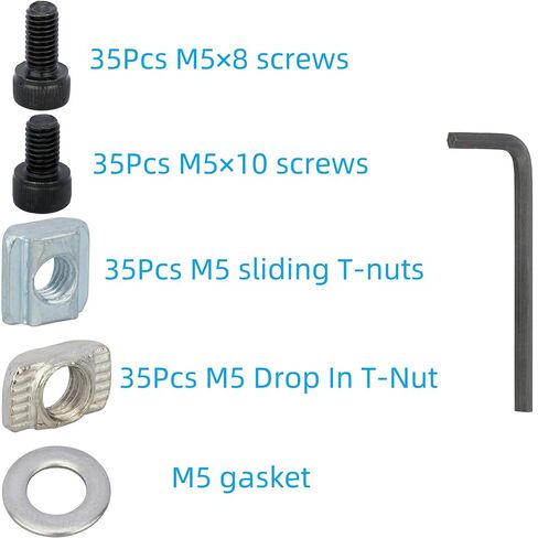 210Pcs Aluminum Extrusion M5 T-Nuts Screws Kit for 2020 2040 8020 Series Aluminum Extrusion Accessories Rail M5X8 M5X10 with Hex Wrench in Kuwait