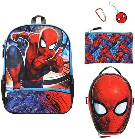 حقيبة ظهر Bioworld Spider-Man Swinging 5 قطع مقاس 16 بوصة مع مجموعة غداء للأولاد in Kuwait