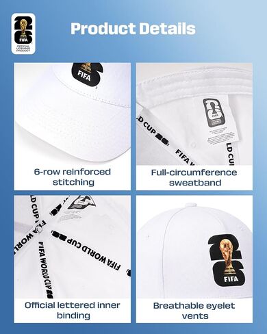2026 Official FIFA World Cup Merchandise Baseball Cap, Adjustable Cotton Soccer Cap for Men&Women, Breathable Comfortable Football Fan Hat for Outdoor Sports, Travel, Match Day & Everyday Wear(White) in Kuwait