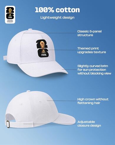 2026 Official FIFA World Cup Merchandise Baseball Cap, Adjustable Cotton Soccer Cap for Men&Women, Breathable Comfortable Football Fan Hat for Outdoor Sports, Travel, Match Day & Everyday Wear(White) in Kuwait