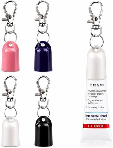 4pcs Keychain Cap for Aquaphor Lip Balm, Lip Gloss Keychain Compatible with Aquaphor 0.35 Oz Lips Balm, Lipgloss Holder Keychains for Women and Men Keyring Decoration Accessory in Kuwait