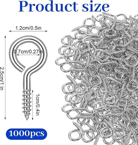 1000 Pack 1 Inch Small Screw Eye, Metal Eye Shape Screw Hook Self Tapping Screw Hook Ring, Hanging Hooks Eyebolt Ring Zinc Plated in Kuwait
