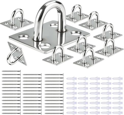 10 PCS Pad Eye Hooks Stainless Steel Ceiling Hooks Ring Hook, Secure Eye Plate Kit for Home Gym, Punching Bag, Hammock Hooks for Wall/Ceiling Mount, Indoor & Outdoor in Kuwait