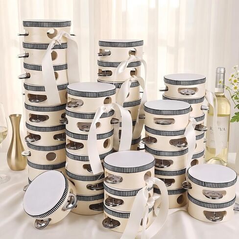 50 Pcs 4 Inch Mini Tambourines Bulk Wooden Hand Held Drums with Metal Jingles Tamborines Bulk Musical Instrument Tambourines for Adults,Church,Wedding Party Favors in Kuwait