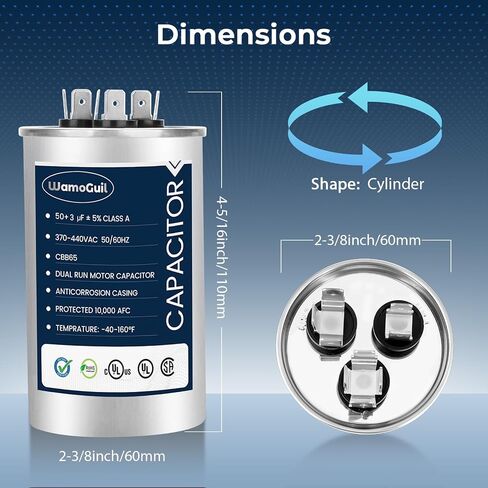 50/3 uF 50+3 MFD 370VAC or 440VAC Dual Run Start Round A/C Capacitor CBB65 CBB65B Air Conditioner Capacitors for AC Unit Fan Motor Start or Heat Pump or Condenser Straight Cool in Kuwait