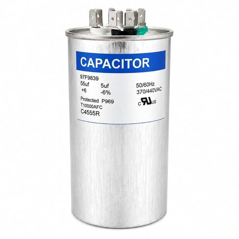 97F9839 55+5 uF 55/5 MFD 370V/440V AC Round Dual Run Capacitor, Replacement for Unit Heat Pump Condenser Fan Motor C4555R in Kuwait