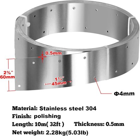 32ft × 2-3/8 بوصة (60 مم) عرض رباط شد، 27 مقياس من الفولاذ المقاوم للصدأ 304 لفائف معدنية حزام مثقوب حزام المرافق in Kuwait