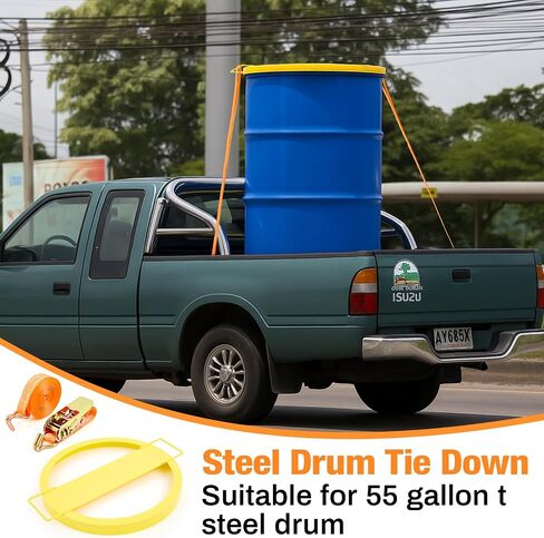 Zonon Steel Drum Tie Down for 55 Gallon Bucket 1 Steel Drum Securing Lid and 2 Pack Adjustable Ratchet Strap Transporting 55 Gallon Drums in Kuwait