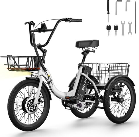 Skeri Ebike Electric Trike, Peak 1000W Electric Tricycle for Adults, 20" Folding 3-Wheel Electric Bike, Step-Thru E Trike with 624WH Removable Battery and Large Basket in Kuwait