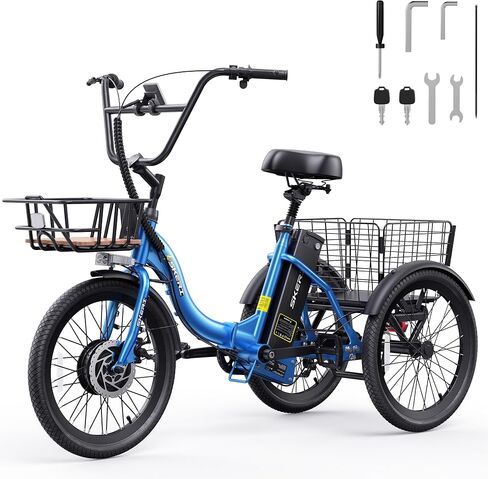 Skeri Ebike Electric Trike, Peak 1000W Electric Tricycle for Adults, 20" Folding 3-Wheel Electric Bike, Step-Thru E Trike with 624WH Removable Battery and Large Basket in Saudi Arabia