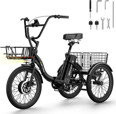 Skeri Ebike Electric Trike, Peak 1000W Electric Tricycle for Adults, 20" Folding 3-Wheel Electric Bike, Step-Thru E Trike with 624WH Removable Battery and Large Basket in Saudi Arabia