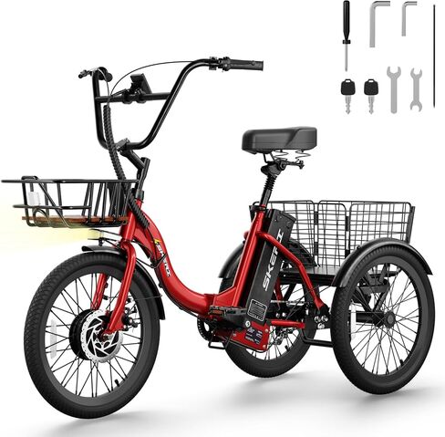 Skeri Ebike Electric Trike, Peak 1000W Electric Tricycle for Adults, 20" Folding 3-Wheel Electric Bike, Step-Thru E Trike with 624WH Removable Battery and Large Basket in Saudi Arabia