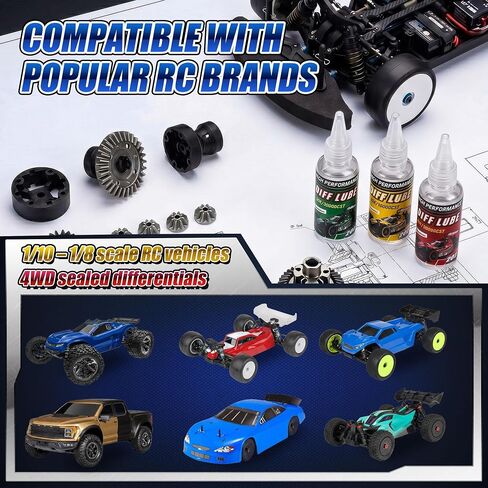3 زجاجات طقم زيت تفاضلي RC 10K 30K 50K cSt 2OZ سيليكون RC مجموعة سائل فرق للتفاضلات المختومة، زيت تفاضلي للسيارة عالي اللزوجة لسيارات R/C بمقياس 1/10 و1/8 والشاحنات والعربات (عبوة واحدة، 60 مل) in Kuwait