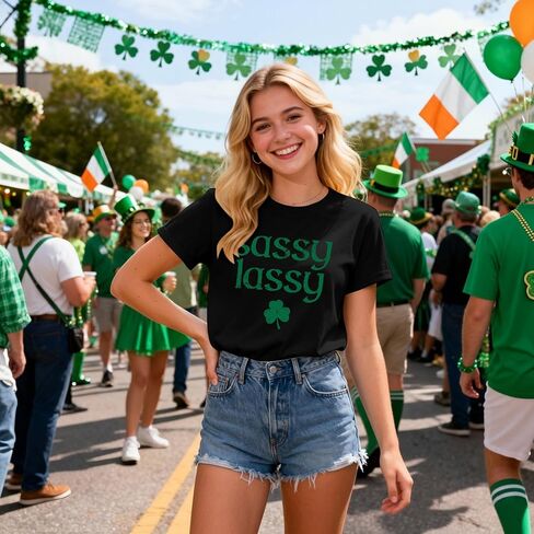 قميص عيد القديس باتريك للسيدات: تي شيرت Lucky Irish تي شيرت برسومات شامروك تي شيرت أيرلندي برقبة دائرية وأكمام قصيرة كاجوال in Kuwait