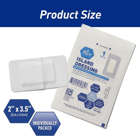 ضمادة جزيرة لاصقة من MED PRIDE مقاس 2x3 بوصة، عبوة مكونة من 50 ضمادة جروح معقمة ذات حدود، عالية الامتصاص، غير لاصقة، خالية من اللاتكس (2 بوصة × 3.15 بوصة) in Saudi Arabia