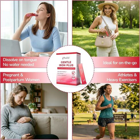 Gentle Iron Supplement for Women Men: Slow Release Iron Pills Clinically Shown to Support Increase Iron Levels Patented SunActive Tech, with Vitamin C, B12, B6 & Folic Acid,18 mg,20 Tablets in Saudi Arabia