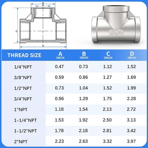 ChillWaves 304 Stainless Steel Pipe Fitting, Tee 1" x 1" x 1" NPT Female Thread Adapter(2-PACK) in Kuwait