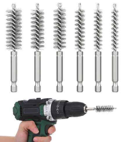 6 Pcs Wire Brush for Drill, Stainless Steel Bore Brush for Drill Attachment with 1/4" Hex Shank, 8-19mm Sizes for Rust & Pipe Cleaning in Kuwait