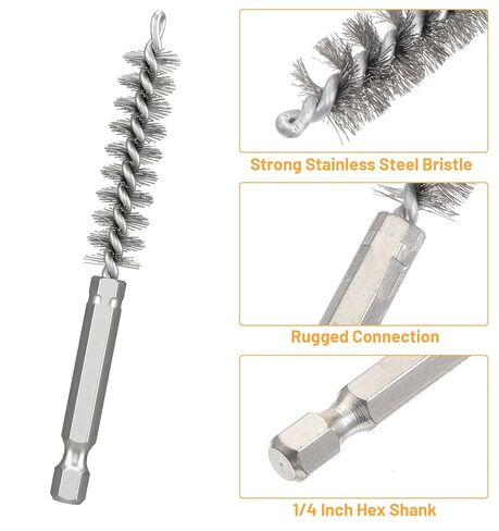 6 Pcs Wire Brush for Drill, Stainless Steel Bore Brush for Drill Attachment with 1/4" Hex Shank, 8-19mm Sizes for Rust & Pipe Cleaning in Kuwait