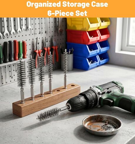 6 Pcs Wire Brush for Drill, Stainless Steel Bore Brush for Drill Attachment with 1/4" Hex Shank, 8-19mm Sizes for Rust & Pipe Cleaning in Kuwait