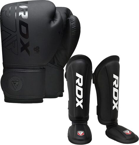 RDX Boxing Gloves 12Oz & Shin Guard Kickboxing (Large Size), Premium Maya Hide Leather Adult Heavy Punching Bag Gloves with Leg Instep Protection Pads, MMA Muay Thai, Sparring BJJ Karate Taekwondo in Kuwait