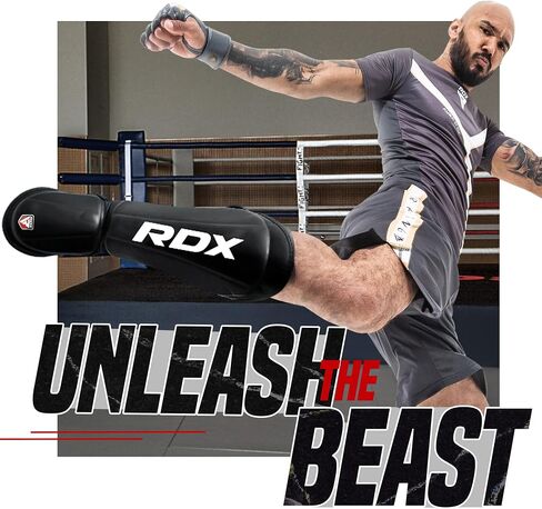 RDX Boxing Gloves 12Oz & Shin Guard Kickboxing (Large Size), Premium Maya Hide Leather Adult Heavy Punching Bag Gloves with Leg Instep Protection Pads, MMA Muay Thai, Sparring BJJ Karate Taekwondo in Kuwait