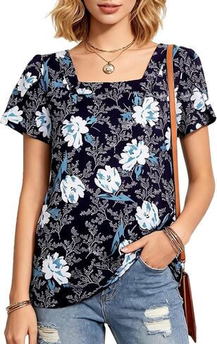 Vahruta Women Tunic Tops 2025 Summer Plus Size Spring Blouse for Women Short Squeve Square Neck in Kuwait