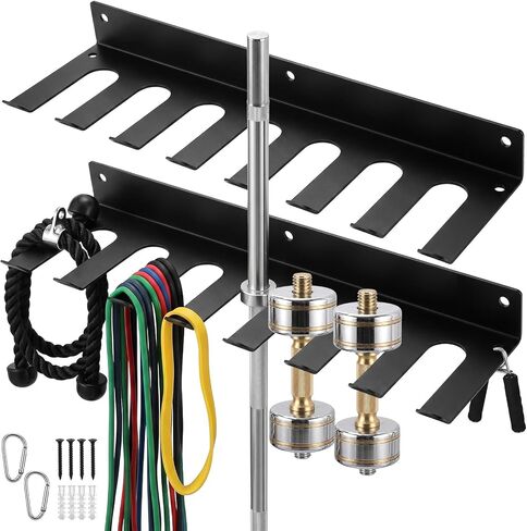 2 Pack Home Gym Storage Rack Wall Mount 8 Prongs Heavy Duty Gym Storage Organizer for Resistance Bands Lifting Belts Jump Ropes Barbells Foam Rollers Accessories in Kuwait