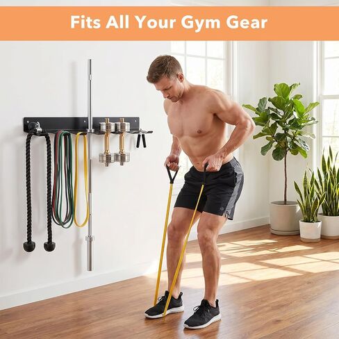 2 Pack Home Gym Storage Rack Wall Mount 8 Prongs Heavy Duty Gym Storage Organizer for Resistance Bands Lifting Belts Jump Ropes Barbells Foam Rollers Accessories in Kuwait