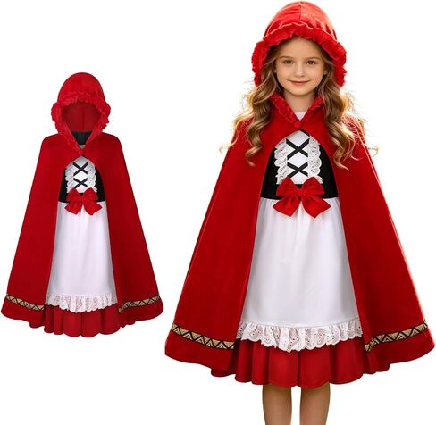LMYOVE Little Red Riding Hood Costume Kids for Girls Halloween Cosplay Party Dress Outfits with Cloak Cape in Kuwait