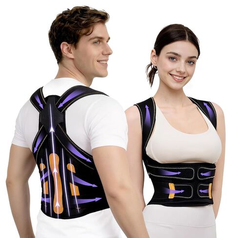 Posture Corrector for Women and Men, 5 Full Back Support Brace Rods, Adjustable Shoulder Straightener, Improving Posture, Relief Upper and Lower Back, Neck Pain, Medium in Kuwait