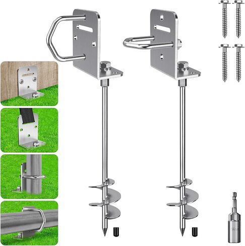 Insaga 18''/24''/30" Ground Anchors Screw in– 12mm Solid Carbon Steel Trampoline Anchors Heavy Duty Earth Anchor L Bracket for Swing Set, Shed, Mobile Home, Carport, Swingset, Full-Welded 2.8" Helix in Saudi Arabia