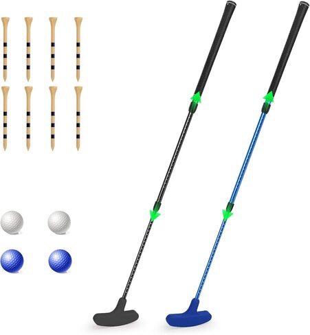 Adjustable Golf Putter Set for Kids & Adults - 2 Pack Two-Way Golf Clubs with 4 Balls and 8 Golf Tees, Portable Junior Golf Practice Kit for Indoor and Outdoor Family Fun, Ambidextrous Design in Kuwait