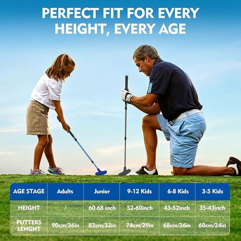Adjustable Golf Putter Set for Kids & Adults - 2 Pack Two-Way Golf Clubs with 4 Balls and 8 Golf Tees, Portable Junior Golf Practice Kit for Indoor and Outdoor Family Fun, Ambidextrous Design in Kuwait