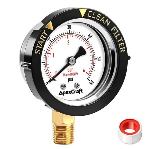 Pool Filter Pressure Gauge,Stainless Steel Case, Anti-Corrosive,IP67 Waterproof, 0-60 PSI, 2" Dial, 1/4" NPT Bottom Mount, for Pool Pump, Spa, Aquarium Filter, Clean Filter Indicator in Kuwait