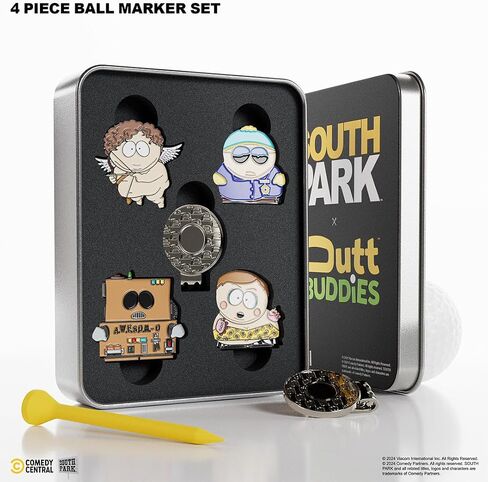 South Park Cartman Golf Ball Marker Four Pack – Magnetic Collectible Golf Gift Set with Hat Clip & Tin for Golfers in Kuwait