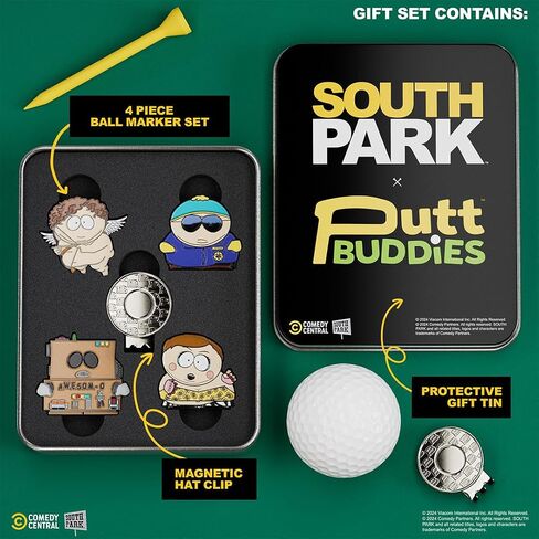 South Park Cartman Golf Ball Marker Four Pack – Magnetic Collectible Golf Gift Set with Hat Clip & Tin for Golfers in Kuwait