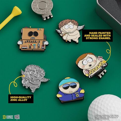 South Park Cartman Golf Ball Marker Four Pack – Magnetic Collectible Golf Gift Set with Hat Clip & Tin for Golfers in Kuwait