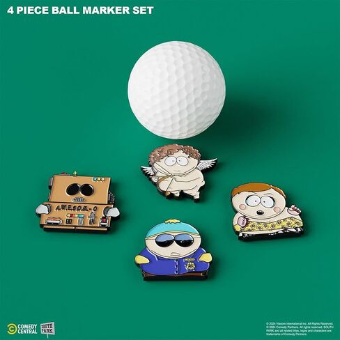 South Park Cartman Golf Ball Marker Four Pack – Magnetic Collectible Golf Gift Set with Hat Clip & Tin for Golfers in Kuwait