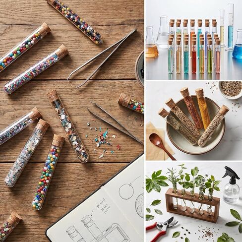 15PCS Clear Plastic Test Tubes with Cork Stoppers 15x100mm 10ml Test Tubes for Plants, Vials with Seal Cap for Plants Propagation Seed Jewelry Beads Powder Spice Liquid Storage DIY Decoration in Kuwait