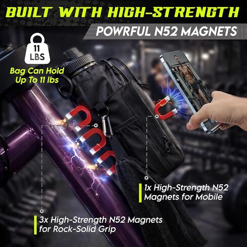 Magnetic Gym Bag & Magnetic Water Bottle Holder Set - 40oz Insulated Stainless Steel Bottle, Microfiber Towel, Cross Body Strap & Phone Holder Magnet - Gym Bag Essentials for Fitness, Work & Travel in Kuwait