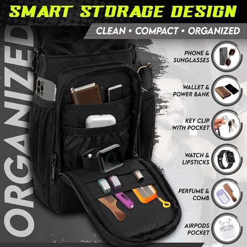 Magnetic Gym Bag & Magnetic Water Bottle Holder Set - 40oz Insulated Stainless Steel Bottle, Microfiber Towel, Cross Body Strap & Phone Holder Magnet - Gym Bag Essentials for Fitness, Work & Travel in Kuwait