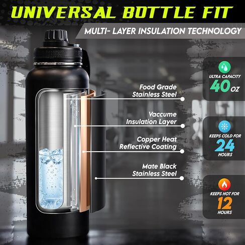 Magnetic Gym Bag & Magnetic Water Bottle Holder Set - 40oz Insulated Stainless Steel Bottle, Microfiber Towel, Cross Body Strap & Phone Holder Magnet - Gym Bag Essentials for Fitness, Work & Travel in Kuwait